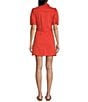 Chelsea & Violet Short Puff Sleeve Button Front Washed Canvas Belted Mini Dress, Color:Red - Image 2