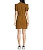 Color:Tapenade - Image 2 - Short Puff Sleeve Button Front Washed Canvas Belted Mini Dress