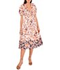 Color:Border Batik - Image 1 - Short Puff Sleeve Floral Batik Border Print V-Neck Midi Dress