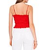 Color:Flame Scarlet - Image 2 - Sleeveless Square Neck Elastic Smocked Ruffle Hem Button Front Crop Top