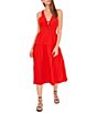 Color:Flame Scarlet - Image 1 - Sleeveless Tie V-Neck A-Line Tiered Criss Cross Back Detail Woven Midi Dress
