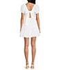 Color:Ultra White - Image 2 - Square Neck Short Puff Sleeve Linen Tie Back Detail Ruffle Tiered Mini Dress