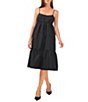 Color:Rich Black - Image 1 - Taffeta Tiered Side Pocketed A-Line Midi Dress