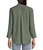 Color:Olivine - Image 2 - Tencel Point Collar 3/4 Sleeve Shirttail Hem Button Front Patch Pocket Shirt