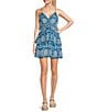 Chelsea & Violet Vita Floral Print V-Neckline Sleeveless Ruffle Dress, Color:White/Blue - Image 1