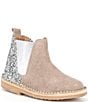 Color:Taupe - Image 1 - Girls' Suede Glitter Chelsea Booties (Toddler)