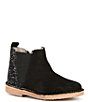 Color:Black - Image 1 - Girls' Suede Glitter Chelsea Booties (Toddler)