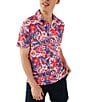Color:Bright Red - Image 1 - Americana Floral Print Short Sleeve Performance Polo Shirt