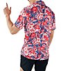 Color:Bright Red - Image 2 - Americana Floral Print Short Sleeve Performance Polo Shirt