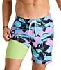 Chubbies Flourescent Funk 7#double; Tropical Print Inseam Swim Trunks, Color:Black - Image 1