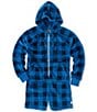 Chubbies Long Sleeve Mariners Buffalo Plaid Fleece Hooded 5.5#double; Inseam Onesie, Color:Bright Blue - Image 1
