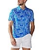Color:Medium Blue - Image 1 - Pineapple Print Short Sleeve Performance Polo Shirt