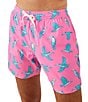 Color:Bright Pink - Image 1 - Toucan Printed 5.5#double; Inseam Swim Trunks