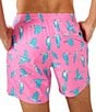 Color:Bright Pink - Image 2 - Toucan Printed 5.5#double; Inseam Swim Trunks