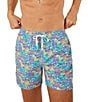 Color:Bright Blue - Image 1 - Family Matching Tropical Classic 5.5#double; Inseam Swim Trunks
