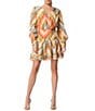 CIEBON Emerie Chevron Stripe Split V-Neck Long Sleeve Mini Dress, Color:Tangerine Multi - Image 1