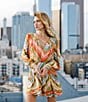 CIEBON Emerie Chevron Stripe Split V-Neck Long Sleeve Mini Dress, Color:Tangerine Multi - Image 6