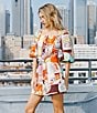 CIEBON Kaitlin Printed Poplin Square Neck Short Puff Sleeve Coordinating Cropped Top, Color:Pink Multi - Image 6
