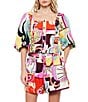 CIEBON Kaiya Printed Poplin Elastic High Waist Coordinating Shorts, Color:Pink Multi - Image 4