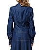 CIEBON Kaylee Denim Collared V-Neck Bishop Sleeve Button Front Shirt, Color:Navy - Image 2