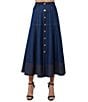 CIEBON Lilian Denim High Waist Button Front A-Line Midi Skirt, Color:Navy - Image 1