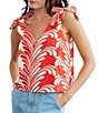 CIEBON Monet Printed Deep V-Neck Sleeveless Shoulder Ties Cotton Poplin Top, Color:Red - Image 1