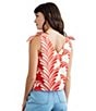 CIEBON Monet Printed Deep V-Neck Sleeveless Shoulder Ties Cotton Poplin Top, Color:Red - Image 2