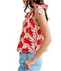 CIEBON Monet Printed Deep V-Neck Sleeveless Shoulder Ties Cotton Poplin Top, Color:Red - Image 3