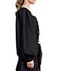 CIEBON Myers Coordinating Denim Square Neck Balloon Sleeve Button Front Top, Color:Black - Image 3