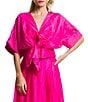 CIEBON Petite Size Clarisa V-Neck Half Sleeve Tie Front Coordinating Cropped Blouse - Image 1