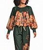 CIEBON Peyton Floral Print Round Neck Long Sleeve Bubble Hem Coordinating Top - Image 1