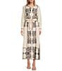 CIEBON Placement Print Point Collar Long Sleeve Button Front Maxi Dress, Color:Cream - Image 1