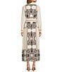 CIEBON Placement Print Point Collar Long Sleeve Button Front Maxi Dress, Color:Cream - Image 2