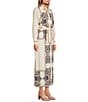 CIEBON Placement Print Point Collar Long Sleeve Button Front Maxi Dress, Color:Cream - Image 3