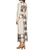 CIEBON Placement Print Point Collar Long Sleeve Button Front Maxi Dress, Color:Cream - Image 4