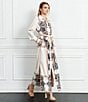 CIEBON Placement Print Point Collar Long Sleeve Button Front Maxi Dress, Color:Cream - Image 6