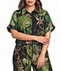 CIEBON Plus Size Aurelia Tropical Printed Collared Short Sleeve Button Down Coordinating Voile Top - Image 1
