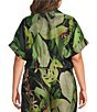 CIEBON Plus Size Aurelia Tropical Printed Collared Short Sleeve Button Down Coordinating Voile Top - Image 2