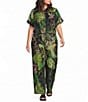 CIEBON Plus Size Aurelia Tropical Printed Collared Short Sleeve Button Down Coordinating Voile Top - Image 3