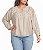 CIEBON Plus Size Cindy Topstitched Split V-Neck Long Sleeve Batwing Blouse - Image 1
