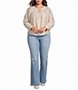 CIEBON Plus Size Cindy Topstitched Split V-Neck Long Sleeve Batwing Blouse - Image 3