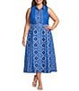 CIEBON Plus Size Leena Printed Crepe Halter Collared Neck Sleeveless A-Line Midi Dress - Image 1