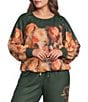 CIEBON Plus Size Peyton Floral Print Round Neck Long Sleeve Bubble Hem Coordinating Top - Image 1