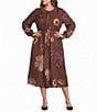 CIEBON Plus Size Rosamond Textured Floral Printed Collared Long Sleeve Midi Dress - Image 1