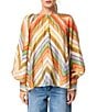 CIEBON Rileigh Chevron Stripe Print Round Neck Long Sleeve Blouse, Color:Tangerine Multi - Image 1