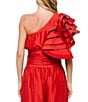 CIEBON Risa One Shoulder Mulit Tiered Ruffle Flutter Sleeve Coordinating Top, Color:Red - Image 3