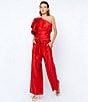 CIEBON Risa One Shoulder Mulit Tiered Ruffle Flutter Sleeve Coordinating Top, Color:Red - Image 5