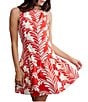 CIEBON Sade Printed High Square Neck Sleeveless Cotton Poplin Mini Dress, Color:Red - Image 1