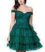 Cinderella Couture Off-The-Shoulder Beaded Sequin Tiered Ruffle Lace Up Back Fit-And-Flare Dress, Color:Hunter - Image 2