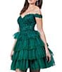 Cinderella Couture Off-The-Shoulder Beaded Sequin Tiered Ruffle Lace Up Back Fit-And-Flare Dress, Color:Hunter - Image 4